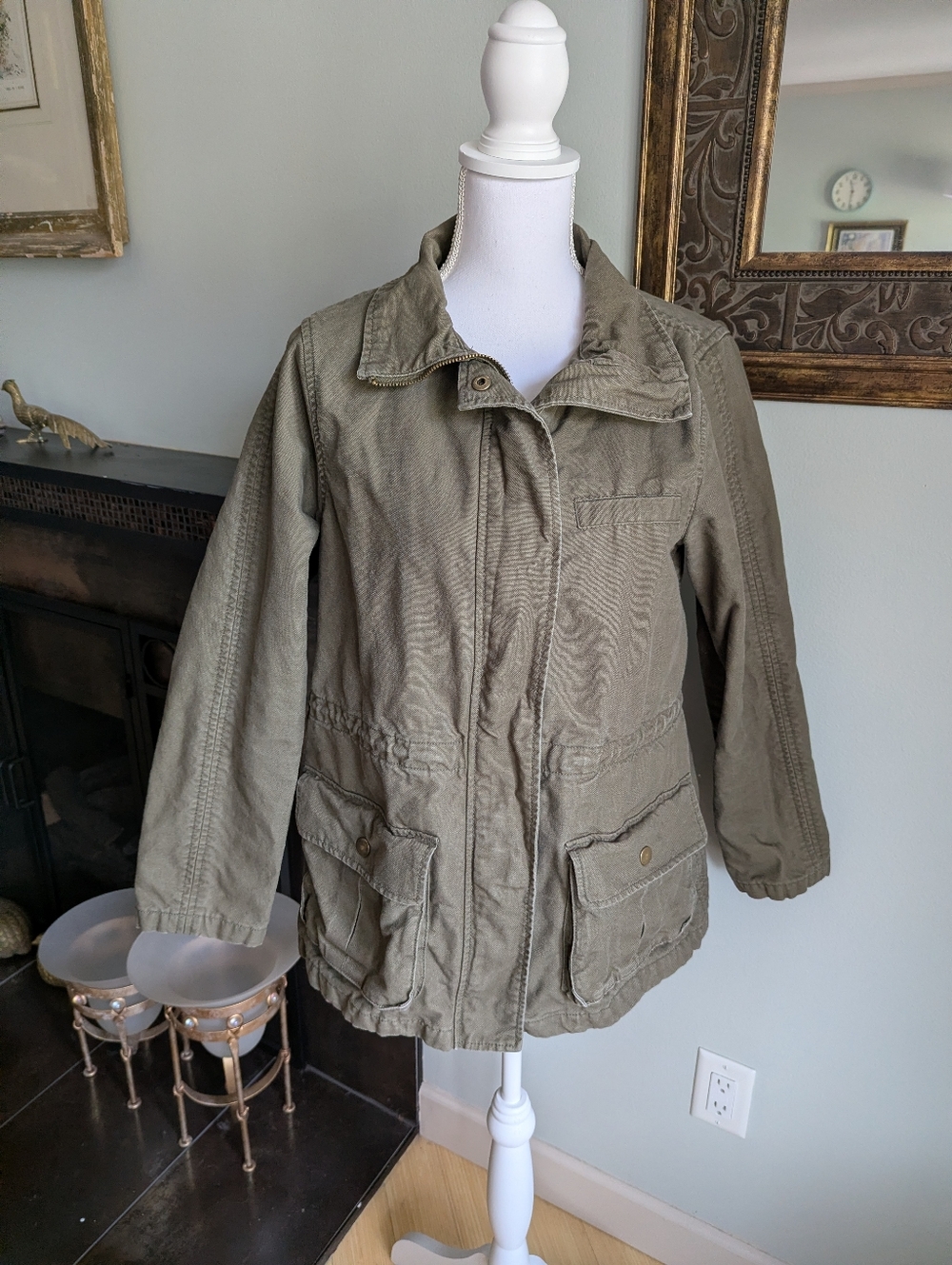 Gap Factory Green Utility Army Jacket Women’s Medium Full Zip Pockets Cotton